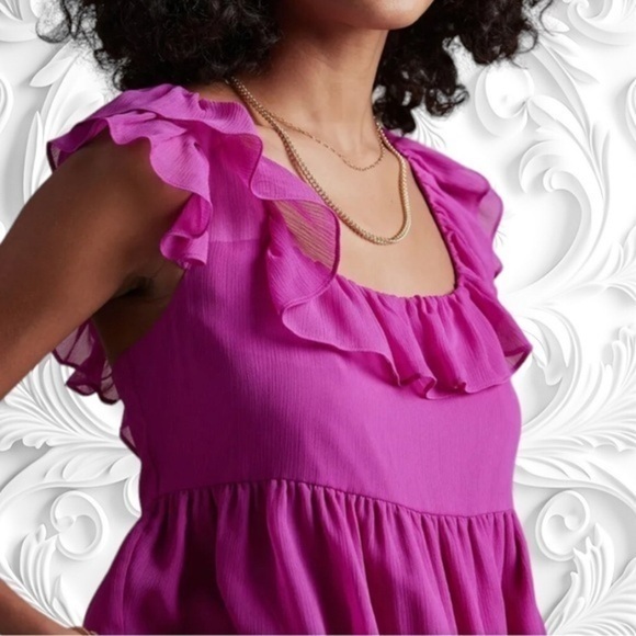 NWT! Banana Republic Purple Peplum Top With Ruffles And Tie in Back Size Large - Picture 3 of 5